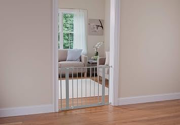 Safety 1st Easy Install Baby Gate for Doorways, Auto-Close Pressure-Mounted Magnetic Latch, Indoor Dog Gates, No Drilling, Fits 29-38, Grey