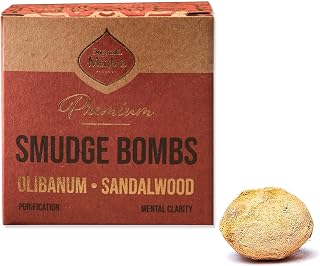 Sagrada Madre Hand Tied Smudge Bombs - 8 pcs Olibanum and Sandalwood Sage Bundle, Relieves Stress & Ward Off Negative Energies, Composition of Pine Wood, Natural Binder & Salt