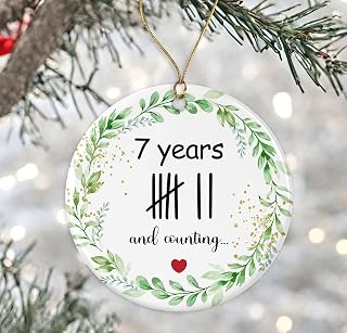 7 Years Wedding Anniversary Christmas Ornament Gift, 7Th Anniversary Ornament, Funny Tally Marks Ornament, for Couples, Wedding Anniversary Ornament Printed on Both Sides