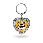 Rico Industries NFL Green Bay Packers Bling 1 MOM Heart Key Chain Rhinestone Heart Keychain, 3.5x1.5