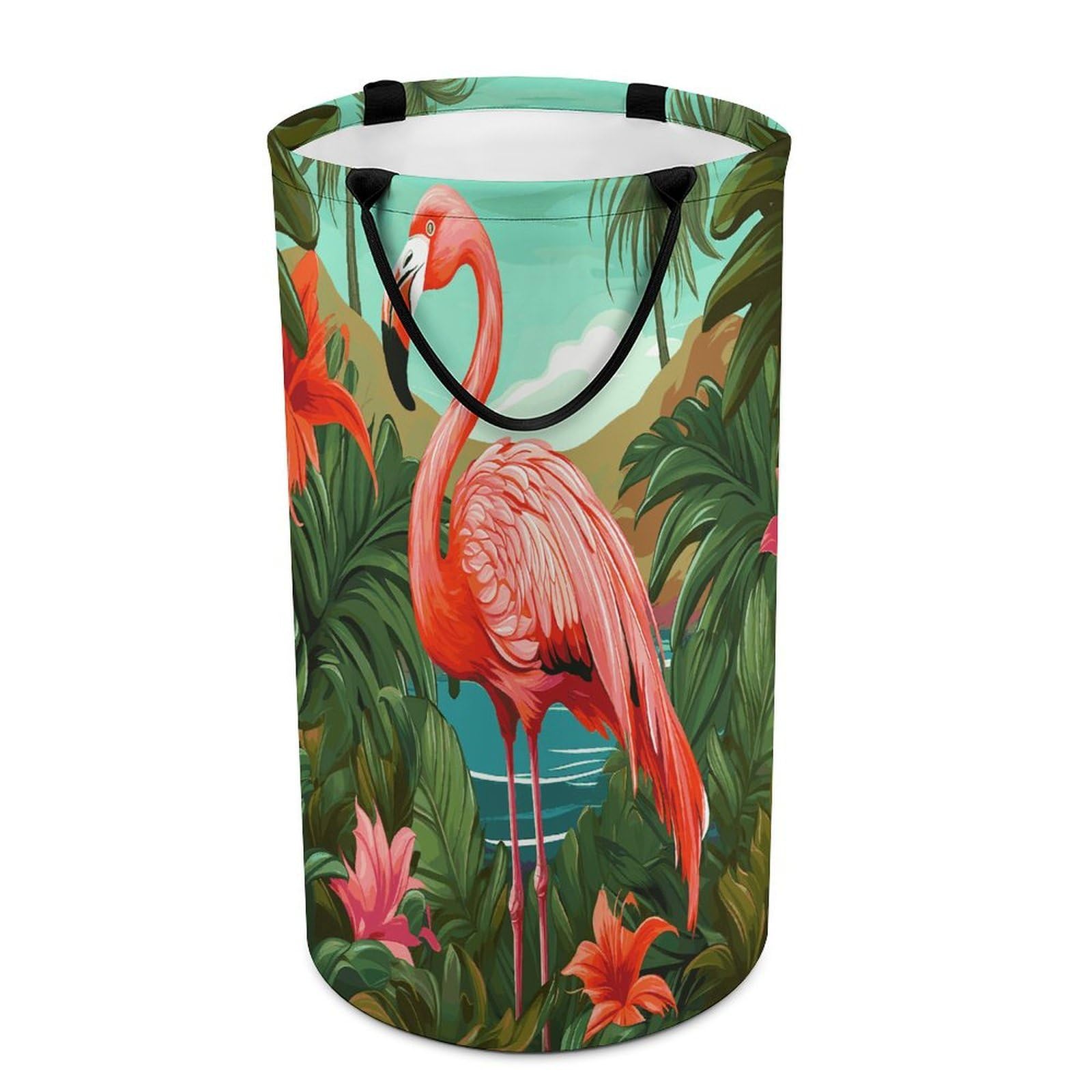 Tropical Flamingo Laundry Hamper Waterproof Polyester Laundry Baskets Collapsible Dirty Clothes Storage Basket Clothes Hampers with Sturdy Handles for Travel Bedroom