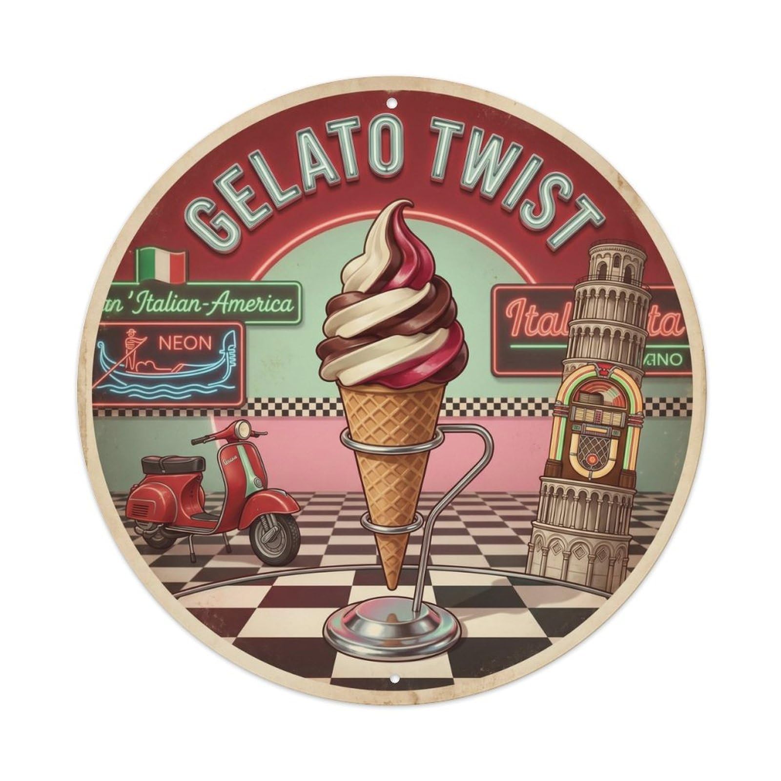 Gelato Dessert 1950s Diner Sweet Shop Culture Metal Tin Sign