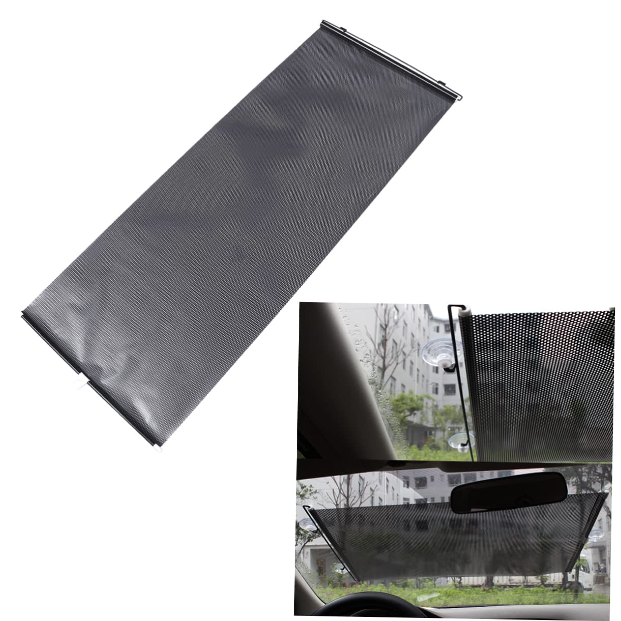 Mobestech Tendina Parasole Riduce Calore Retrattile in Pvc Auto Anteriore 2 Set Blocca Sole e Offre Privacy in Auto per Finestrini Laterali