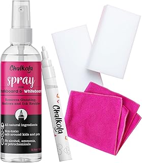 Chalkola Natural Chalkboard Cleaner Spray & Eraser Kit for Liquid Chalk Markers - Suitable for Whiteboard, Blackboard and Dry Erase Boards - Comes with White Chalk Pen
