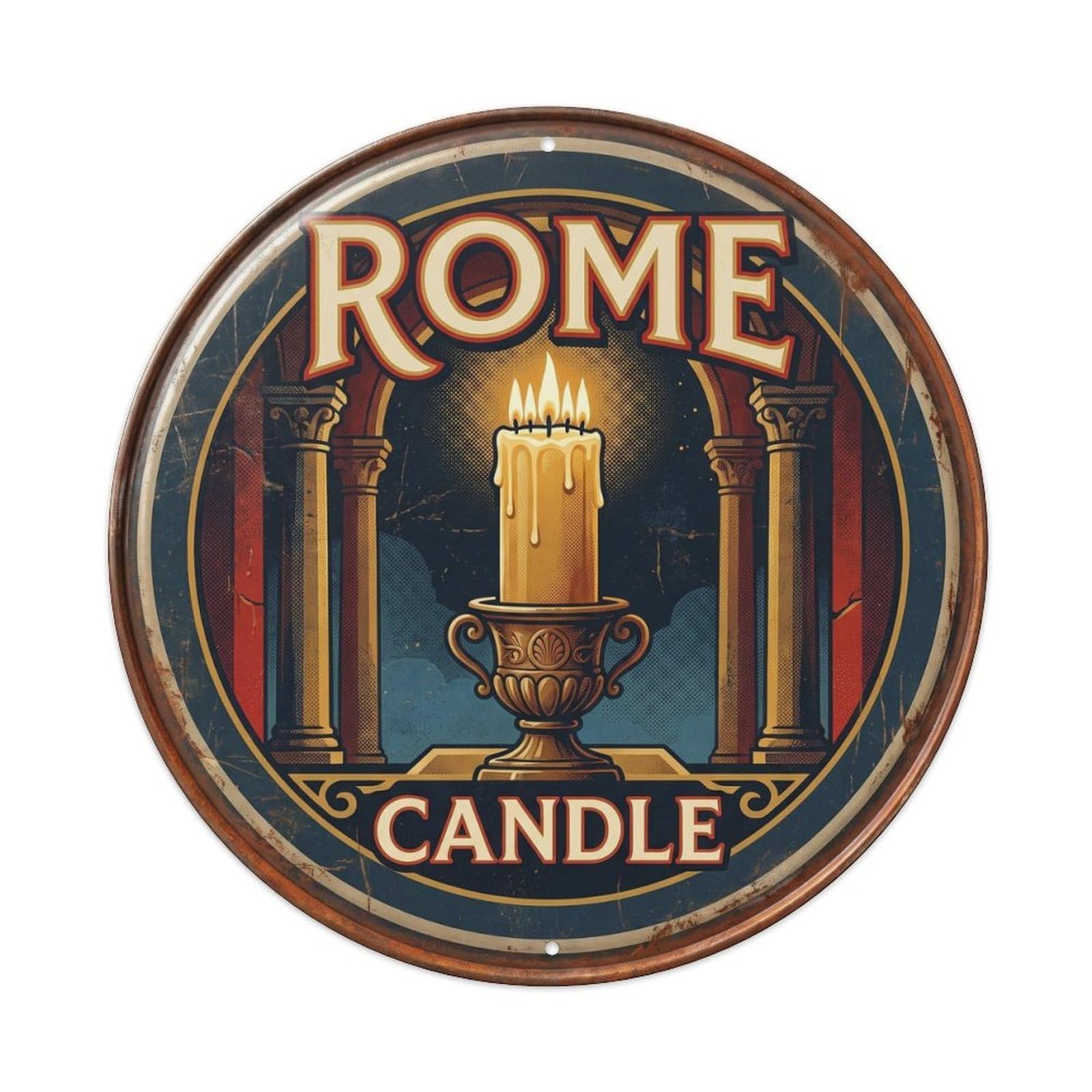 Retro Rome Italy Candle Heritage City Travel Metal Tin Sign