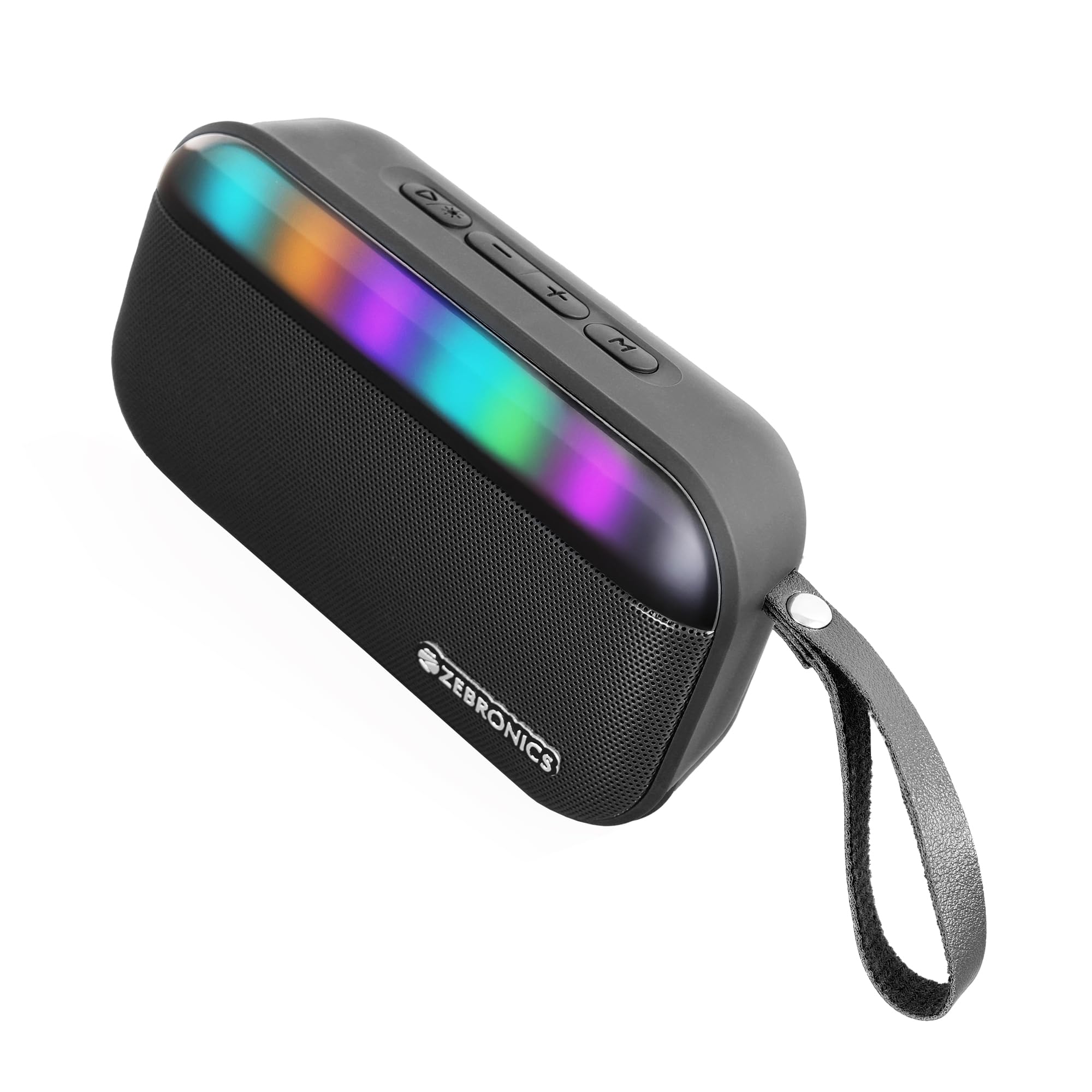 ZEBRONICS County 7 Portable Bluetooth Speaker, 8 Watts, Upto 8 Hours Playback, Passive Radiator, BTv5.3 | mSD | TWS | USB, RGB LED, Call Function, Carry Loop (Black)