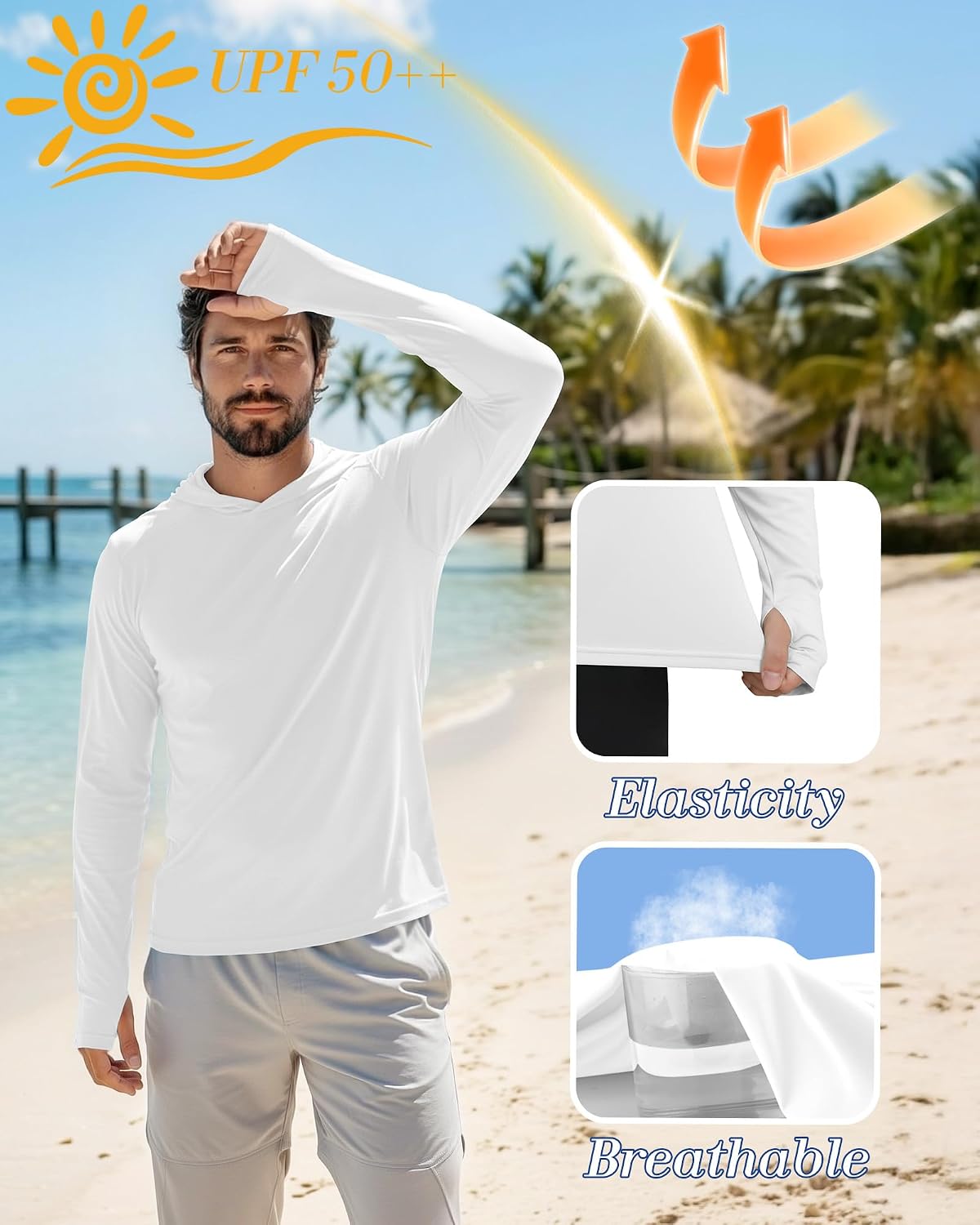 August Alley 3 Pack Men's UPF 50+ Hoodies Long Sleeve Sun Protection Shirts with Thumb Holes Quick Dry Lightweight Rash Guard