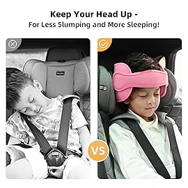 LETTON Car Seat Head Support for Child, Adjustable Head Band Strap Headrest, Safe, Comfortable Head & Neck Pillow Support Solution- Baby & Kids Travel Accessories (Pink with mermaid Pattern)