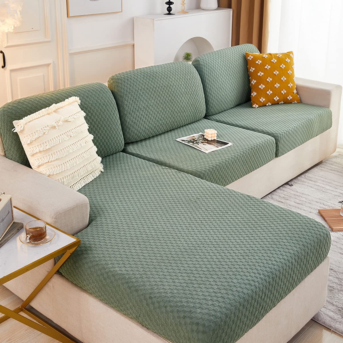 Housse de coussin de chaise extensible pour salon vert taille L