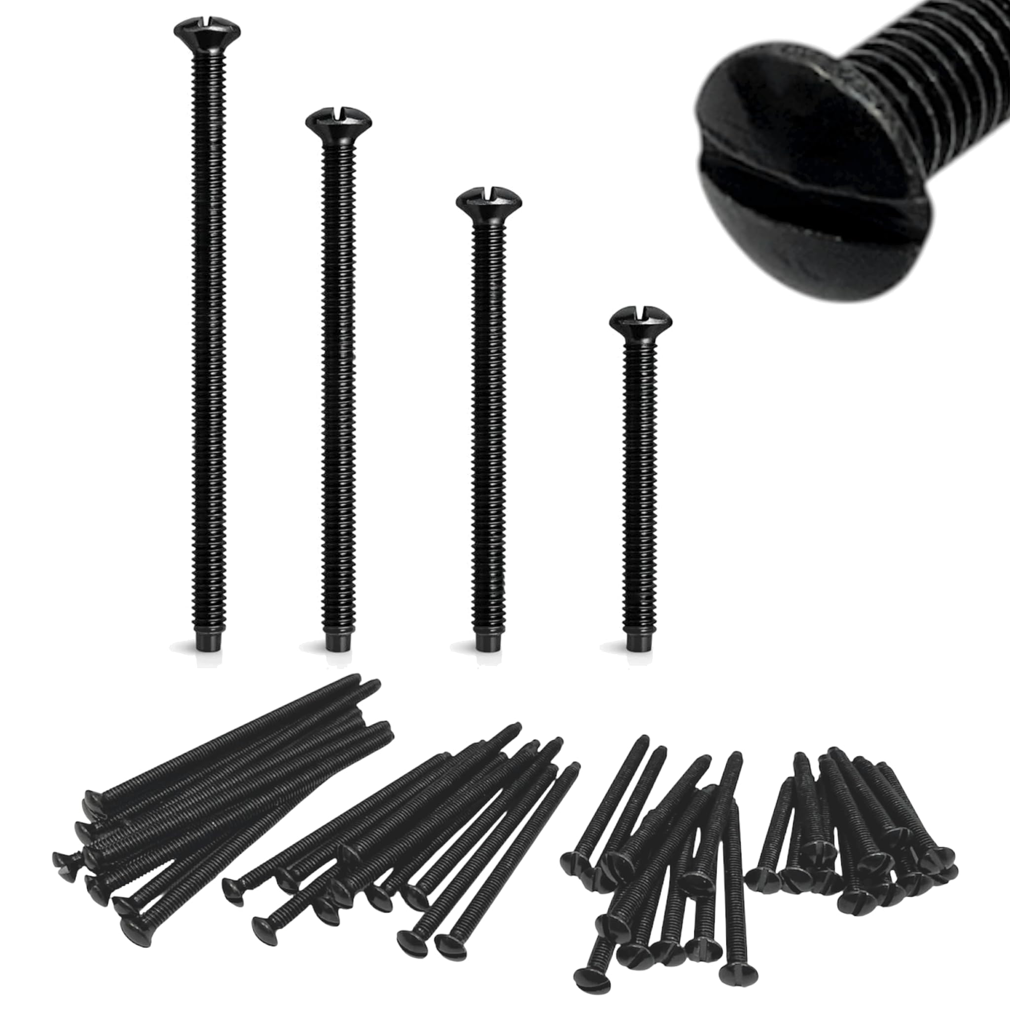 Pack of 40 Mixed M3.5mm Long Electrical Machine Screws for Light Switch & Socket – Mixed Sizes (30mm, 40mm, 50mm, 60mm) (Pure Black)