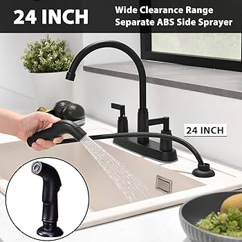Modern 2 Handle Kitchen Sink Faucet with Side Sprayer, High Arc