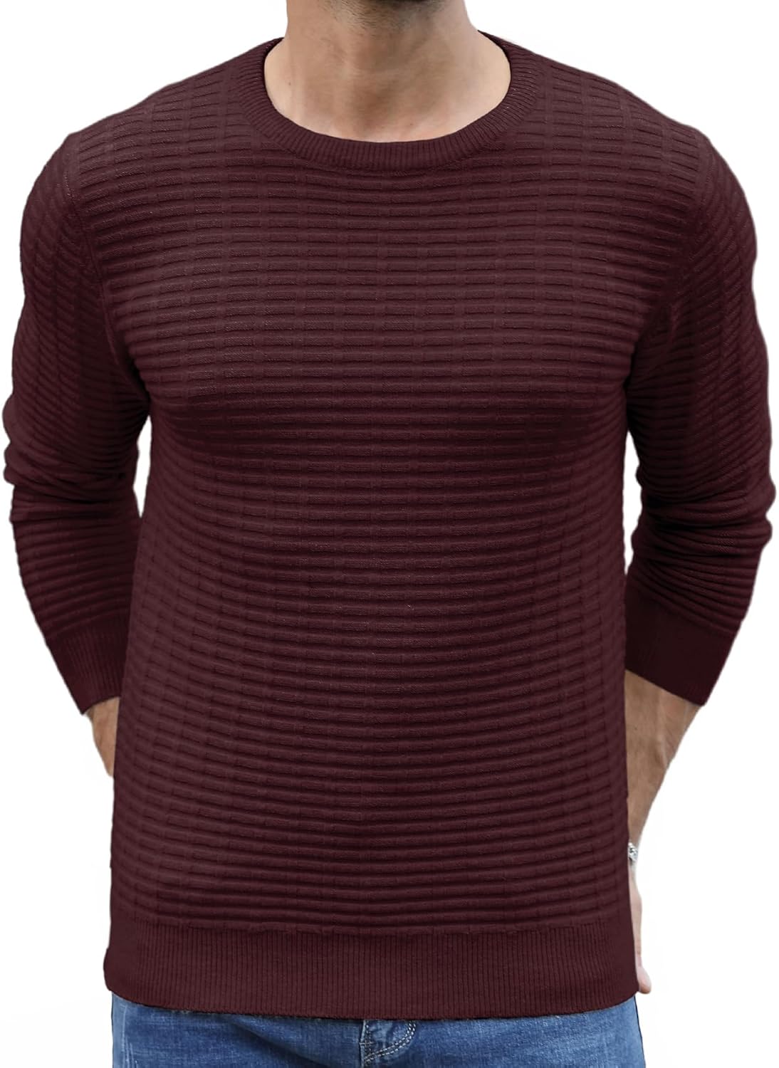 Askdeer Men's Pullover Sweater Cable Knit Crewneck Sweater Casual Long Sleeve Classic Knit Textured Sweater with Ribbing Edge - Image 3