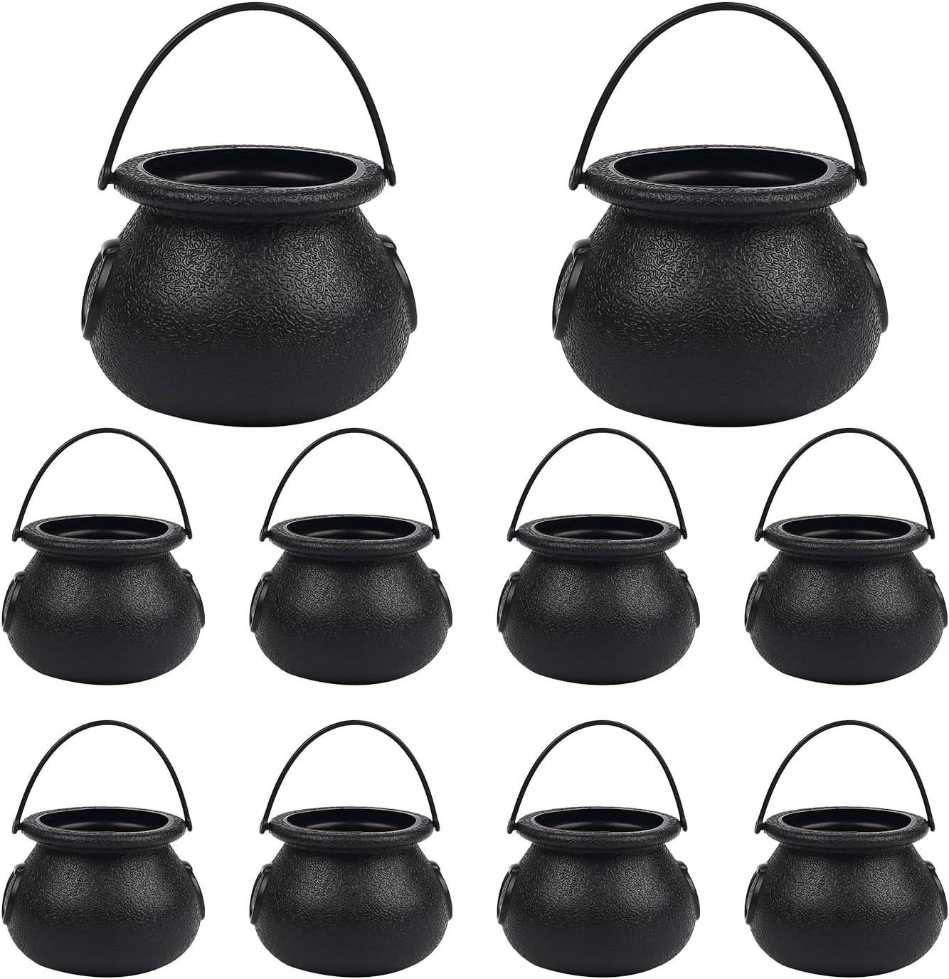 10Pcs Black Halloween Candy Bucket with Handle Witch Bucket Toy Candy Holder Pot for Halloween Easter Carnival