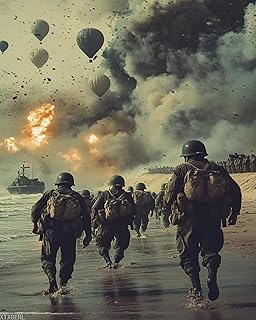 XTXGERL World War Normandy Assault Paint by Numbers Kit for Adults, Modern Aesthetic Paint by Number on Canvas, Abstract Art Digital Oil Painting Kits Suitable for Home Wall Decoration Gift 16x20in
