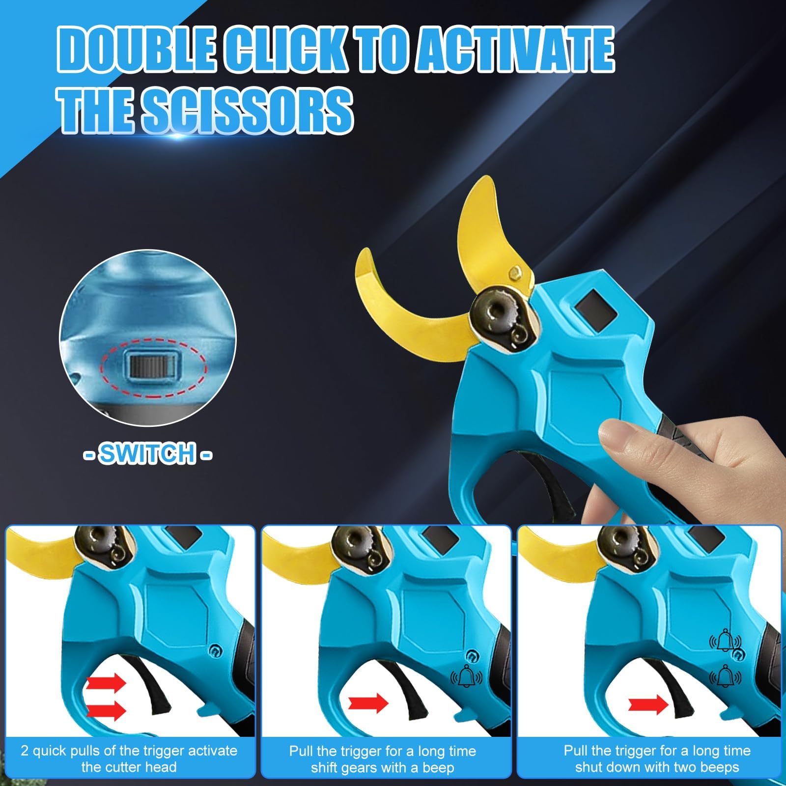 Tijeras de Podar Eléctricas Compatible con Makita,Diámetro Máximo de Corte 65 mm, Progresivo Tijeras de Podar con Motor Brushless para Jardinería, Árboles Frutales, Viñedos(Sin Cargador de Batería)