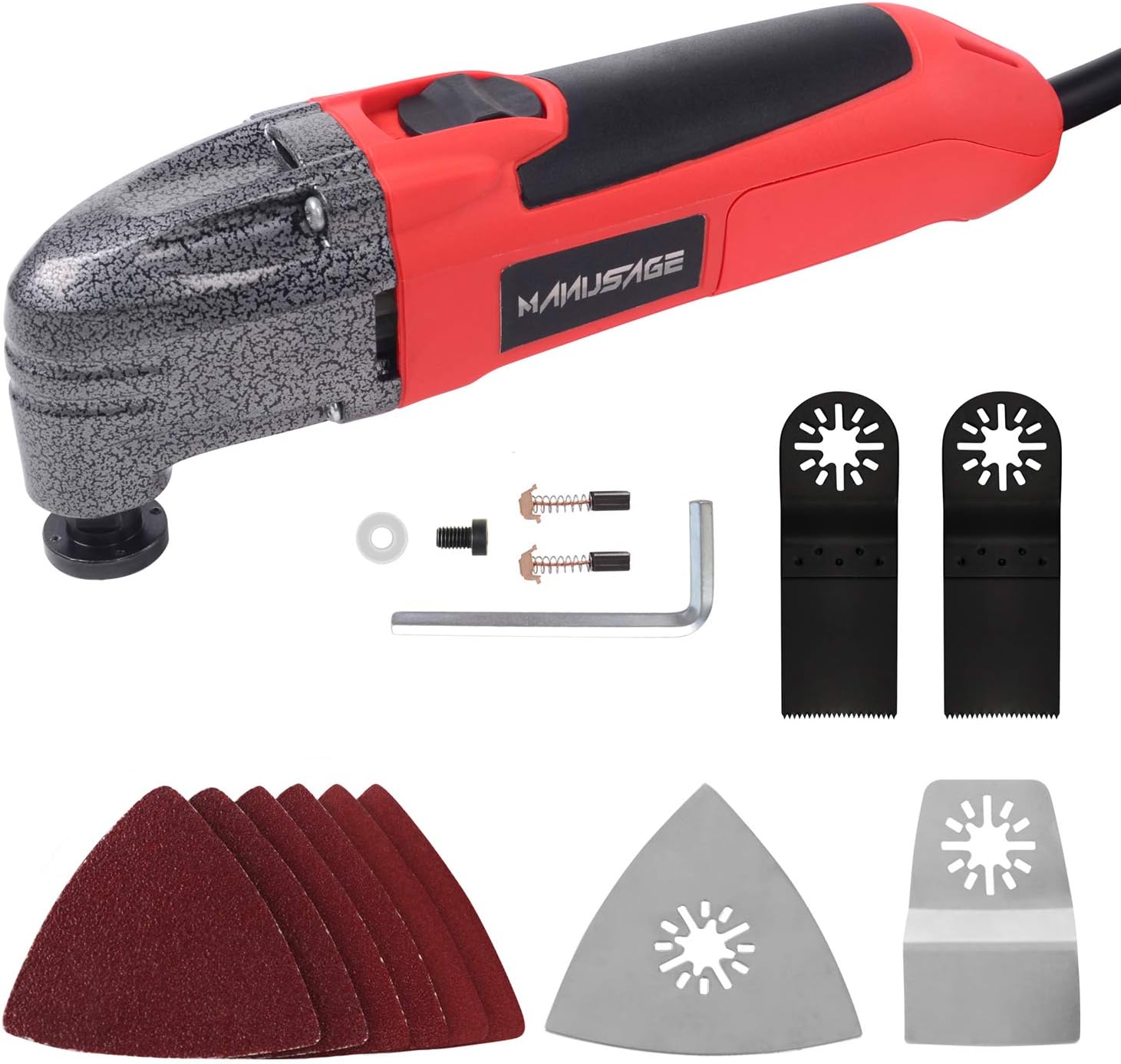 MANUSAGE 1.5Amp Multi-Purpose Oscillating Tool with 3.2°Oscillation Angle,15pcs Multi-Tool Accessories Kit for Cutting,Sanding and Grinding