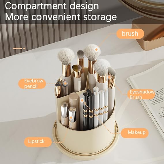 Toothbrush Holder with Sliding Lid, 360 Rotating Makeup Brush Storage Rack - Waterproof and Dustproof, Toothbrush Toothpaste Holder Beauty Brush Bathroom Counter Holder Sink Organizer (White)