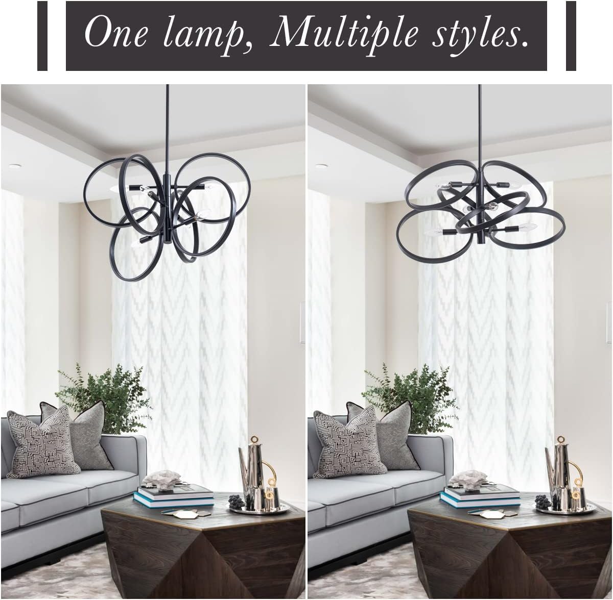 VILUXY Contemporary Black Chandelier Sputnik Ceiling Light Fixture 6-Light Mid-Century Geometric Circle Pendant Light for Dining Room Staircase Foyer 24.5"