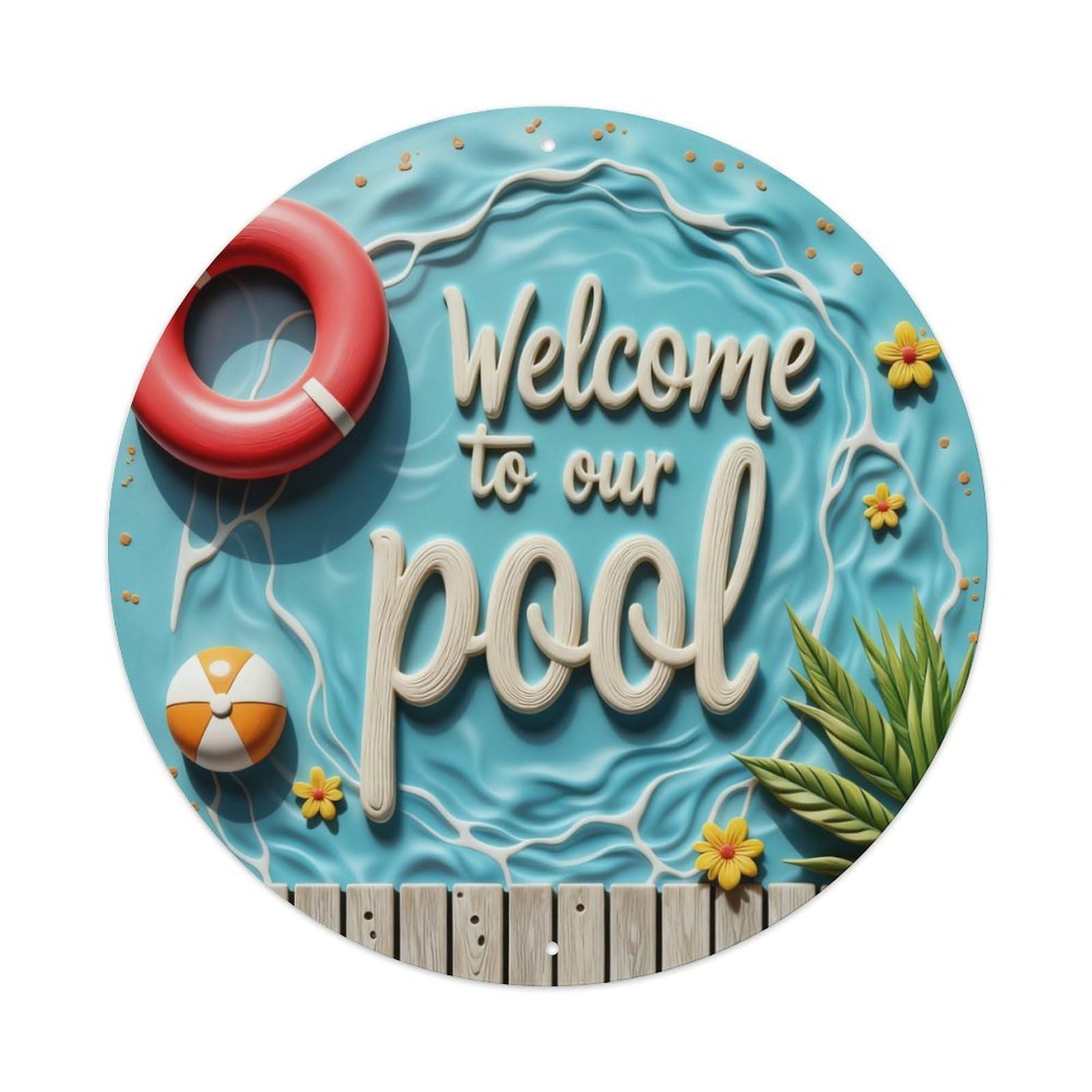 Welcome To Our Pool Round Metal Tin Sign Vintage Wall Decor, Bar Garage Cafe Kitchen Home Wall Art Poster 8x8inches