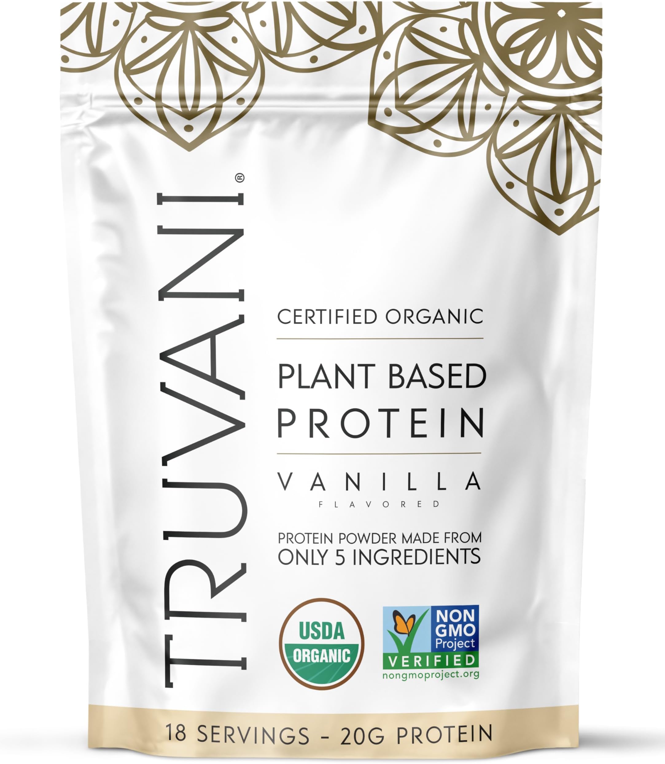 Truvani Organic Plant Based Protein Powder | Vanilla | 20g Pea Protein | 18 Servings | Vegan & Keto | Gluten & Dairy Free | Low Carb | No Added Sugar