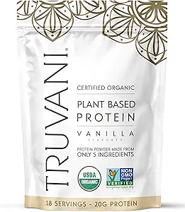 Truvani Vegan Pea Protein Powder | Vanilla | 20g Organic Plant Based Protein | 18 Servings | Keto | Gluten & Dairy Free | Low Carb | No Added Sugar
