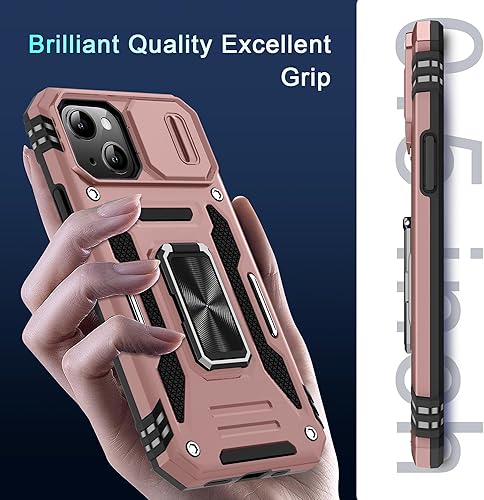 Miniatura 8 de DEERLAMN Funda para iPhone 14 Plus con cubierta deslizante para cámara + protector de pantalla (1 unidad), soporte de anillo giratorio de grado