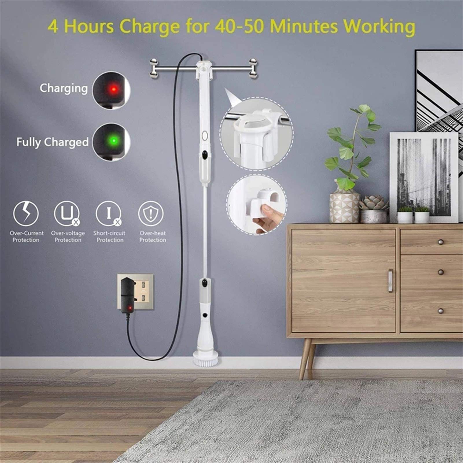 Elektryczna szczotka do czyszczenia wirowania, 4000 mAh, wydajna szczotka do czyszczenia Turbo Scrub regulowana elektryczna myjka, wodoodporna, bezprzewodowe ładowanie, czyszczenie łazienki, kuchnia