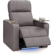 Seatcraft Monterey Gray Italian Leather Home Theater Seating, Zero Gravity Power Recliner, Gaming and Home Office Chair, Powered Headrest Furniture for Family Cinema Room, Single Recliner