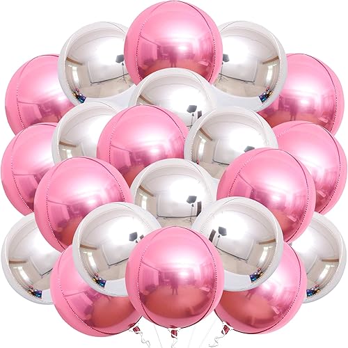 KatchOn, Globos de aluminio plateados y rosados, 22 pulgadas, paquete de 24 unidades, globos metálicos rosados, decoraciones de fiesta rosadas,