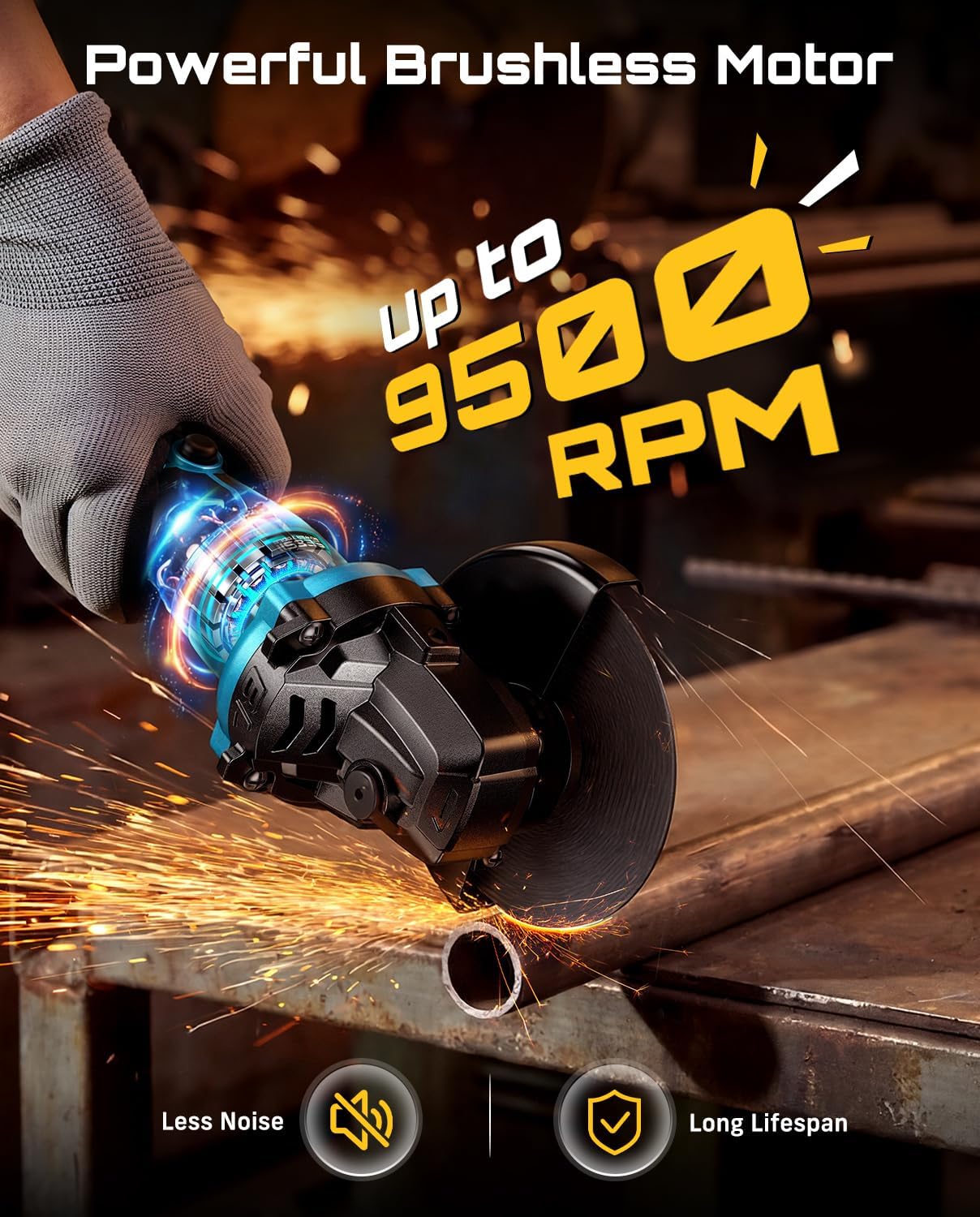 SEESII Angle Grinder Cordless 21V, 9500RPM Battery Grinder Tool, Brushless Motor, 2X 4.0Ah Batteries, Lightweight Design, Power Electric Grinder Kit for Metal Cutting, Grinding