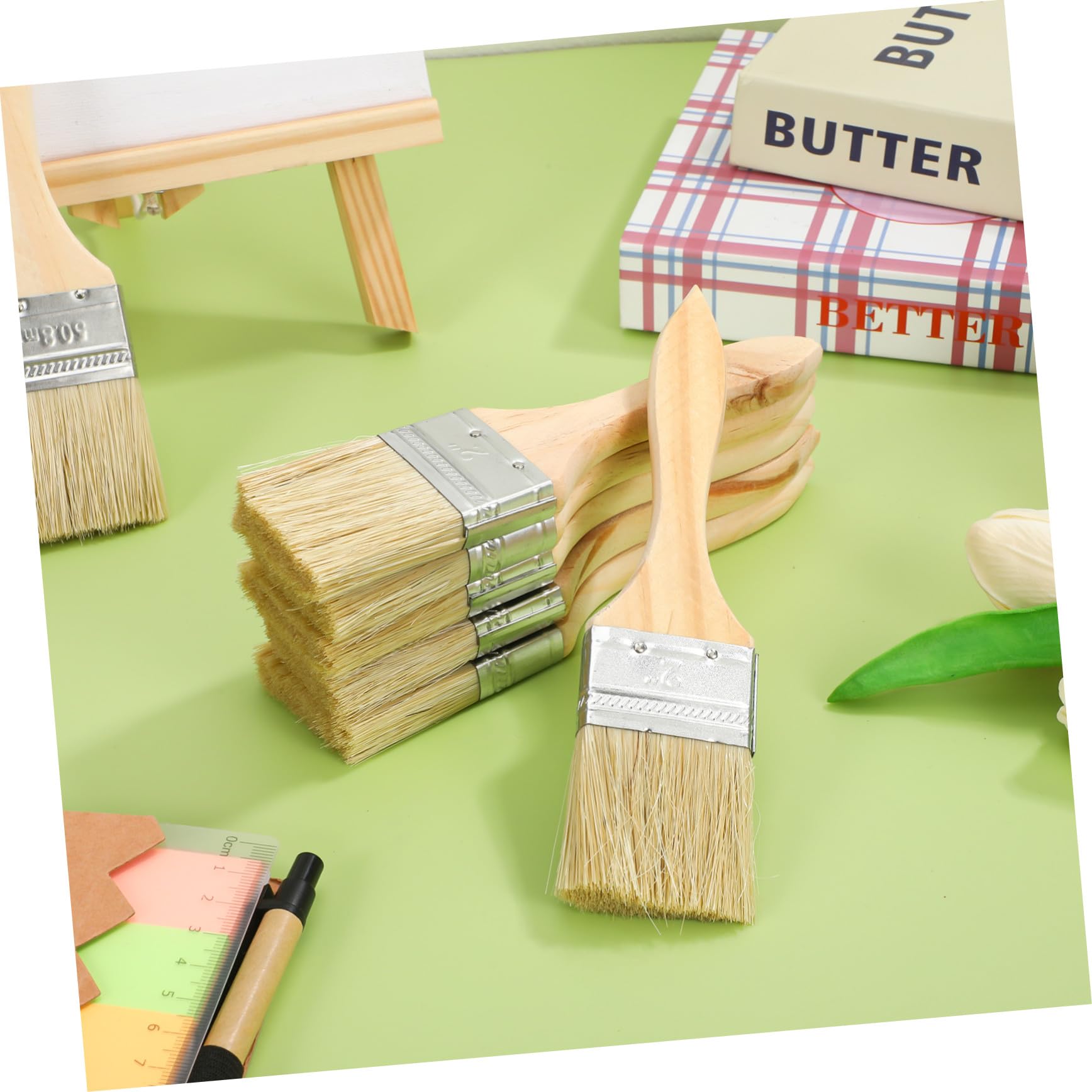 30 Pezzi Pennelli Pittura Professionali con in Legno Spesso Pennelli Piatti per Vernice Smalto e Varnish per Recinzioni e Pittura Edile ed Esterna