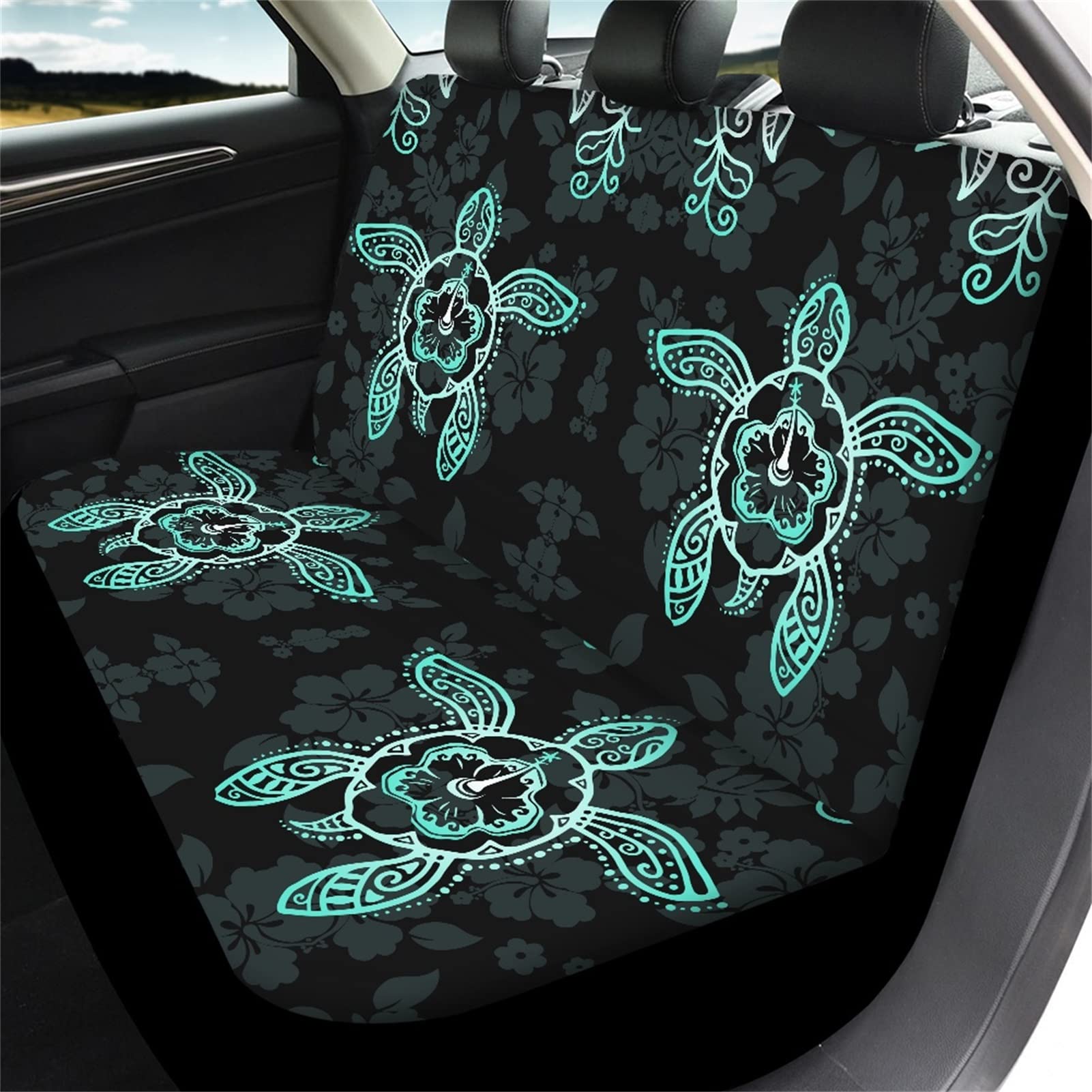 Dolyues Set completo di coprisedili per auto con motivo tribale hawaiano, universale, adatto per la maggior parte delle auto, camion, furgoni, SUV (verde)