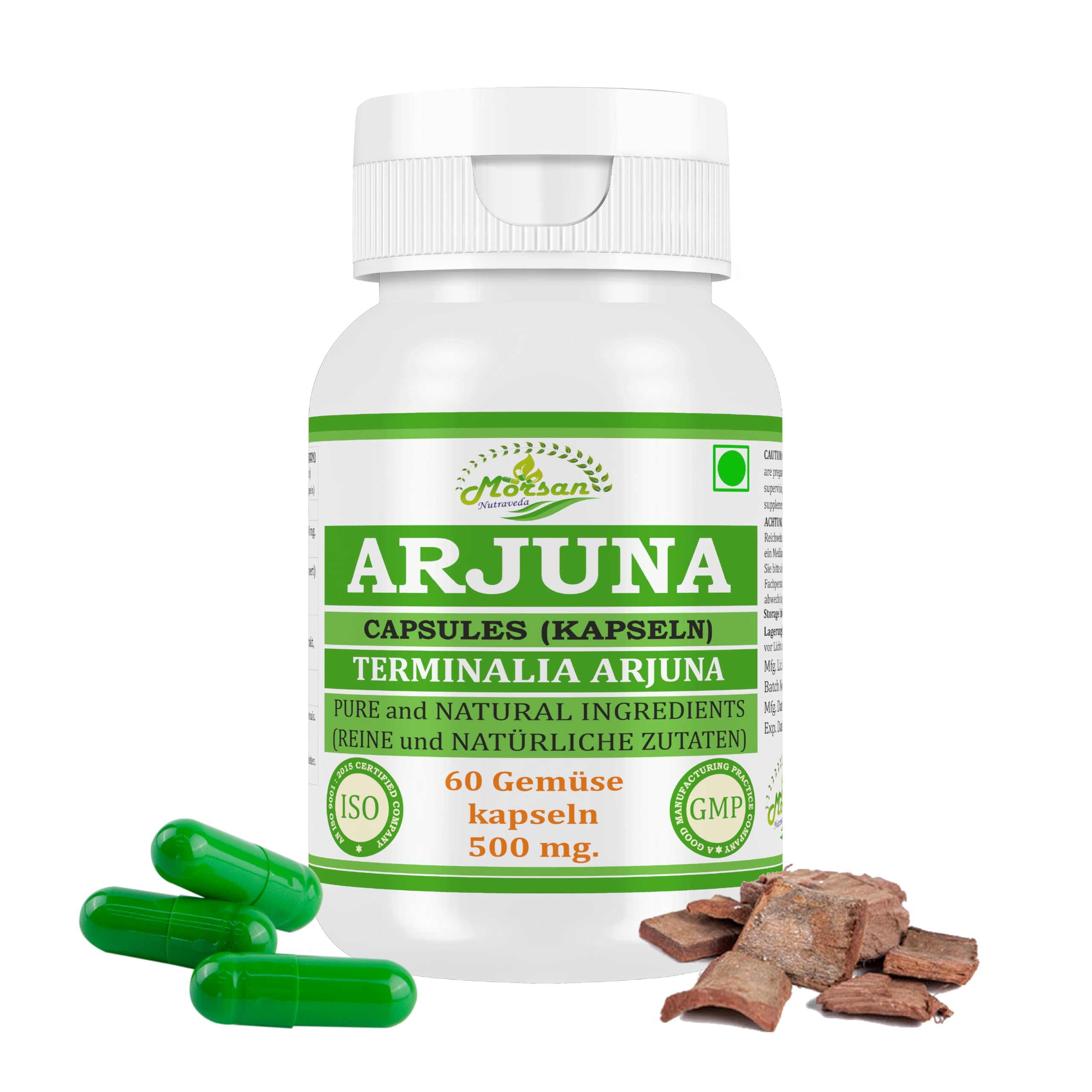 Arjuna (Terminalia Arjuna) Capsules | 500 mg. - 10:1 Potent Extract | Ayurvedic Herbal Supplement | 60 Vegan Capsules for Men & Women (Pack of 1 Bottle)