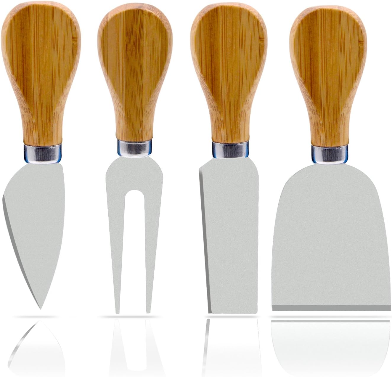 4 Pieces Set Cheese Knives with Bamboo Wood Handle Steel Stainless Cheese Slicer Cheese Cutter (Original Bamboo Handle)