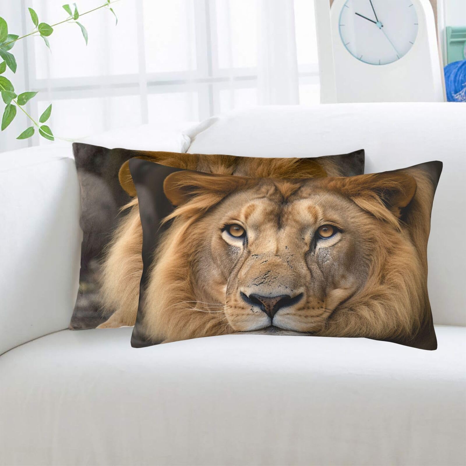 Lion Resting Free Stock Standard Pillowcases Sets of 2, Ultra Soft Microfiber Plush Pillow Cases 16"X24" Comfort Decorative Throw Pillow Cover with Hidden Zipper for Bedroom, Sofa, Couch