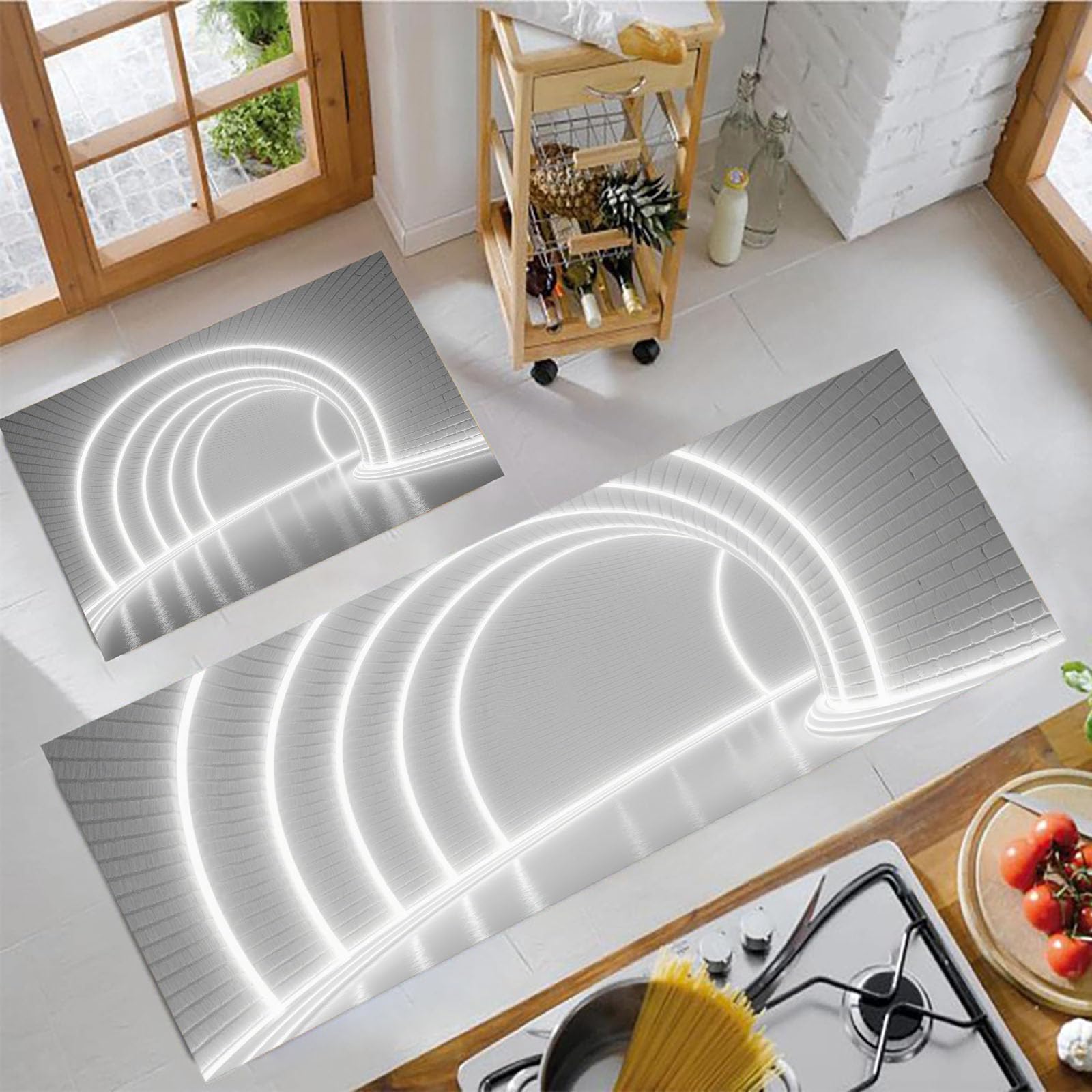 Alfombras de cocina lavables y antifatiga con un elegante diseño 3D gris plata