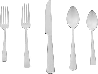 Amazon Basics 20-Piece Stainless Steel Flatware Set with Square Edge, Service for 4
