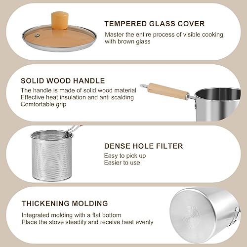 Miniatura 4 de Olla para freidora, pequeña freidora con cesta de acero inoxidable, olla para freír con cesta coladora y tapa de vidrio, olla japonesa de tempura