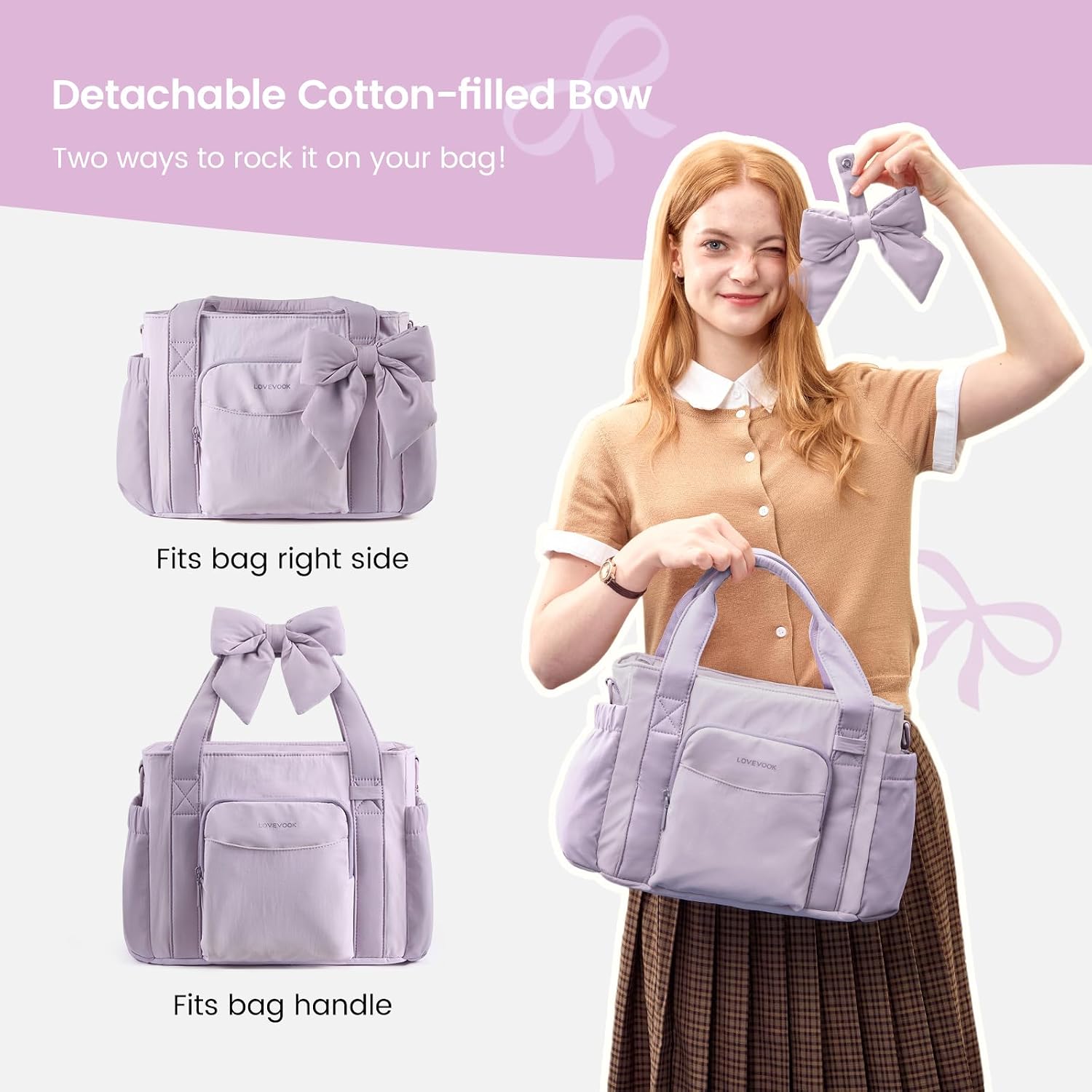LOVEVOOK Insulated Lunch Box for Women,Adult Lunch Cooler Tote Bag with Bow