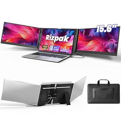 One Cable Laptop Screen Extender, 15.6” Ultra-Slim Triple Portable Monitor, 1080P FHD IPS Display, USB-C/USB-A Connection, Travel Monitor for 13–17.3" Laptops, MacOS/Windows/Android