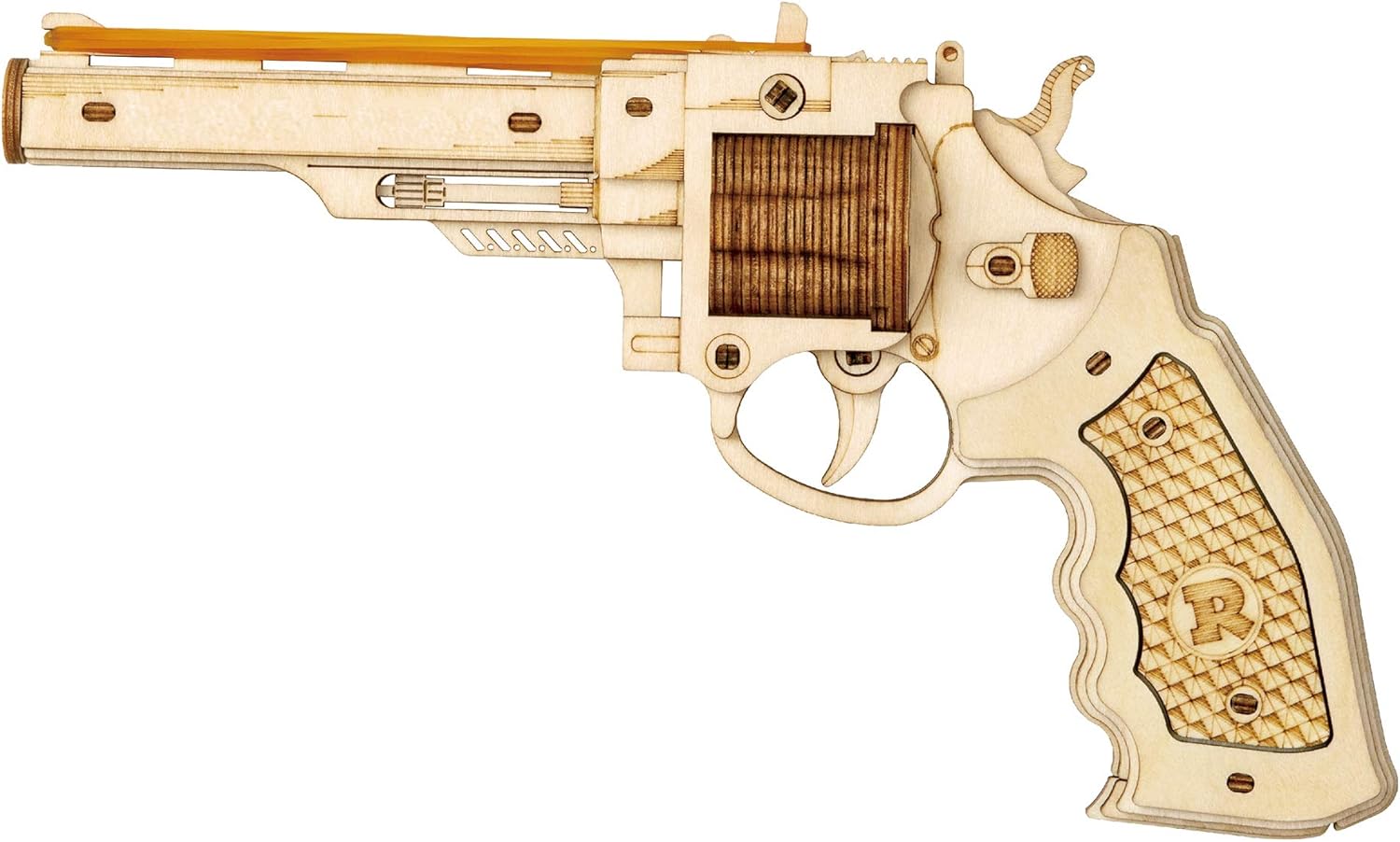 Hands Craft DIY 3D Wooden Puzzle – M60 Loads 6 Rubber Band Gun Revolver Mechanical Assembly Model Kit Brain Teaser Educational STEM Toy Adults and Teens to Build Safe and Non-Toxic Wood LQ401