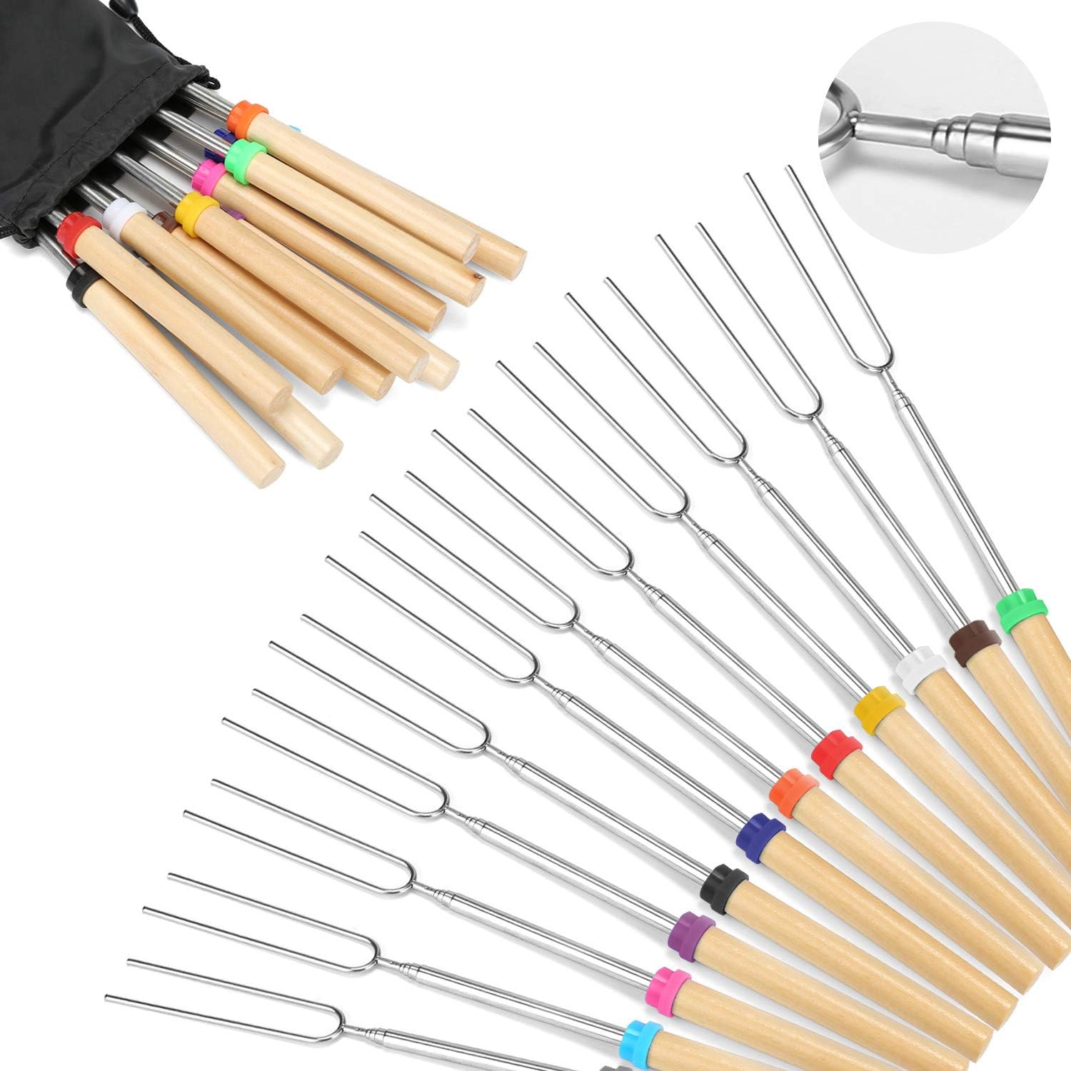 12-Piece Telescoping Marshmallow Roasting Forks with Wooden Handles 12-Piece Telescoping Marshmallow Roasting Forks with Wooden Handles