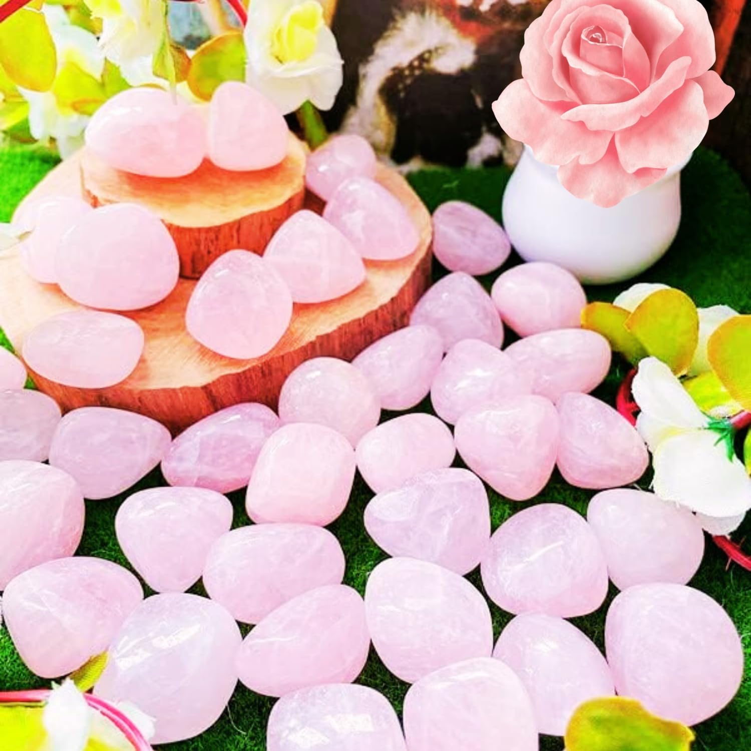 Cuarzo Rosa Piedra Natural Pulida - Set de 4 piedras con propiedades curativas