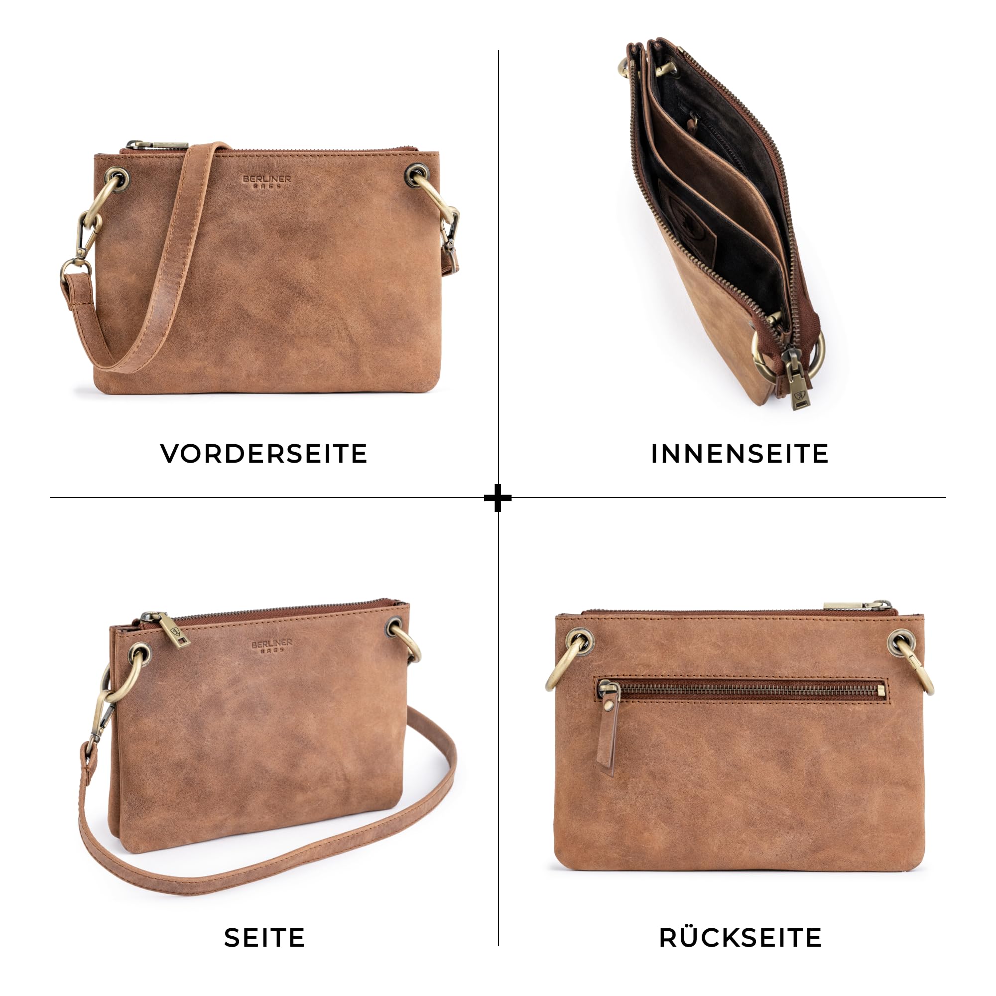 Berliner Bags Leder Umhängetasche Nice Vintage, Crossbody Tasche - Braun
