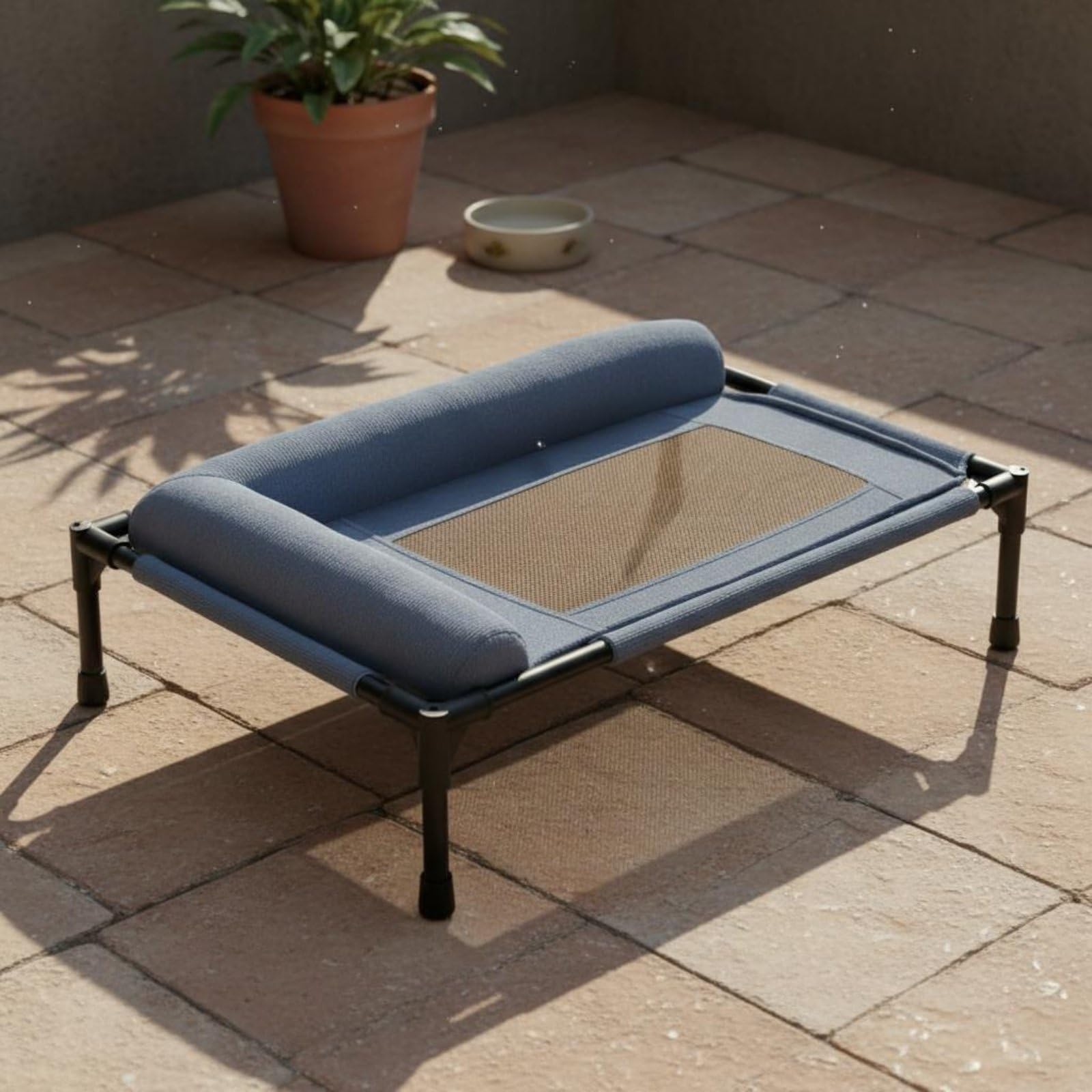 Cama Elevada para Mascotas con Soporte Elevado Red Transpirable Resistente Cojín Protector Lateral Suave y Estructura Estable Adecuada para Mascotas Medianas Uso en Casas y Balcones, Verde, M