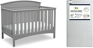 Delta Children Archer 4-in-1 Crib, Grey + Serta Perfect Slumber Dual Sided Recycled Fiber Core Crib and Toddler Mattress (Bundle)