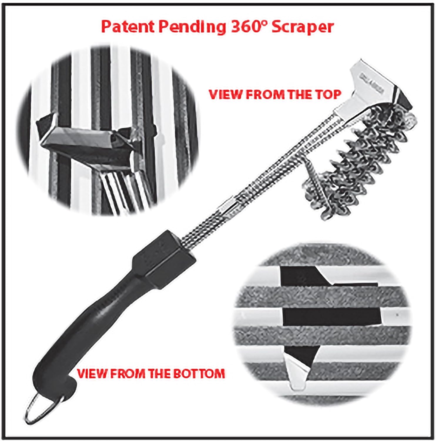 BBQ Grill Brush - 360° Scraper Clean - Bristle Free Grill Brush - Heavy Duty Stainless - Safe on All Grates - Safe Barbecue Brush - Gas, Charcoal, Smokers