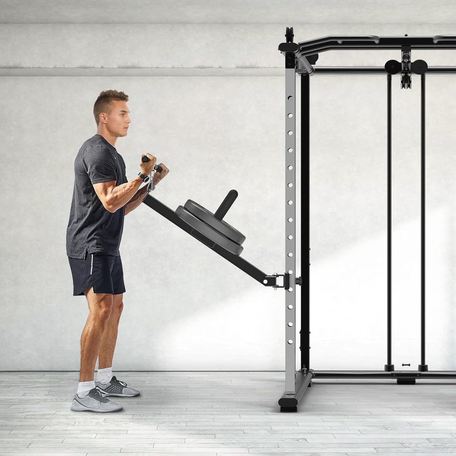 SELEWARE Power Cage Landmine Attachment, T Bar Row Landmine Attachment and Belt Squat Lever Arm for 2" x 2" or 3" x 3" Power Rack, V Bar Row Landmine Handle, ​ Fits 1"/2" Barbells & Weight Plates