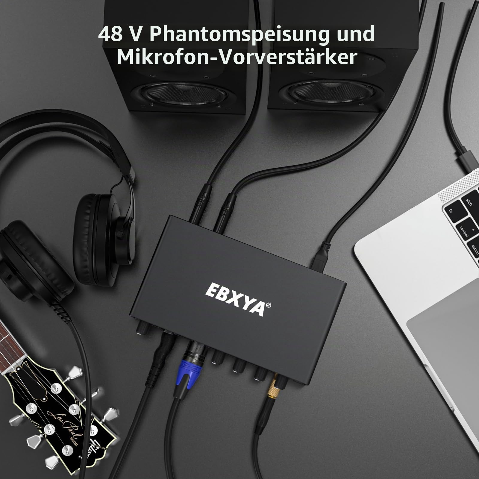 USB Audio Interface, EBXYA 24-Bit/192 kHz USB Soundkarte für Mac, PC, Phone, Mit MIC/XLR/Line Eingängen, High Fidelity XENYX Mic Preamps für Recording, Streaming und Podcasting(Schwarz)