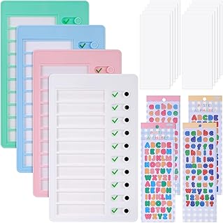 4 Pièces Tableaux de Tâches à Faire pour Enfants, Tableau Memo Checklist avec 10 Feuilles de Papier Vierge, 2 Stickers, To Do List pour Enfants, Tableau Repartition des Taches Famille